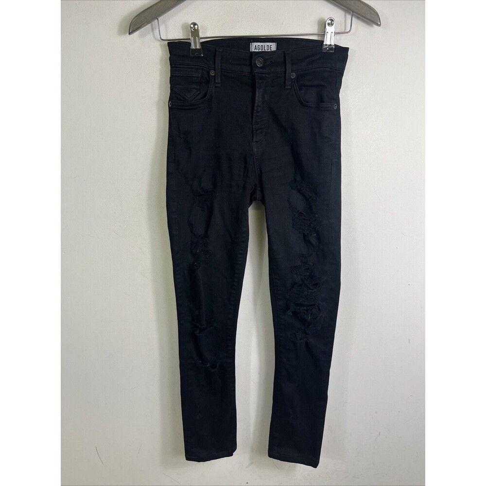 Agolde Sophie High Rise Washed Black Distressed Skinny Jeans Womens Size 24